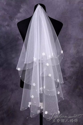 新款唯美新娘结婚头纱超仙花瓣珠珠头纱韩式1.5米白色礼服配件