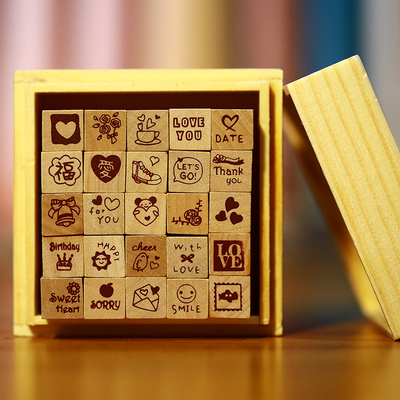 diy相册 diary stamp手工影集创意工具可爱装饰 木盒印章 25枚入