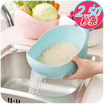 多功能炫彩加厚厨房米器 洗米筛米盆 塑料沥水洗菜篮 洗菜筐