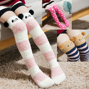 女童韩版新款珊瑚绒长袜过膝袜冬季加厚宝宝保暖超可爱卡通高筒袜