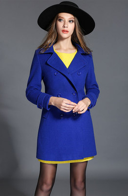 欧美大码女装2015冬季新品羊毛呢大衣宽松直筒显瘦长袖外套上衣