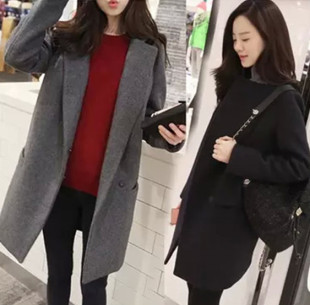 韩国秋冬装新款韩版加厚修身中长款学生毛呢外套宽松长袖呢子大衣