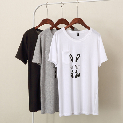 2015年夏装韩版通勤宽松显瘦兔子卡通印花短袖T恤夏女上衣打底衫