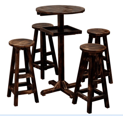 碳化防腐松木酒吧桌椅户外休闲桌椅圆餐桌椅一桌四凳 一桌四凳