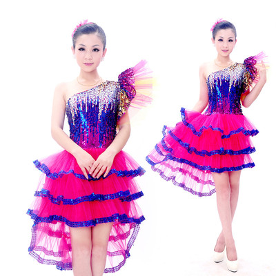 2014新款舞台服装 短款亮片现代舞蹈演出服装 排舞比赛演出服装女