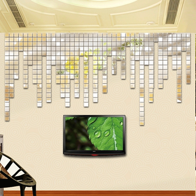 境雅1-3D方块镜面墙贴 水晶立体亚克力壁贴 客厅电视背景墙装饰贴