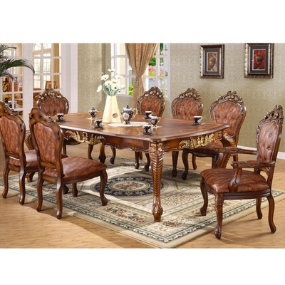 欧式大理石餐桌 实木美式餐台椅子组合 仿古雕花别墅家具