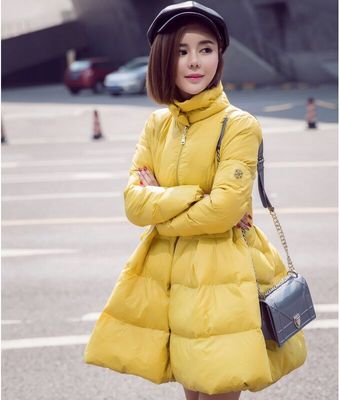 2015冬装新款韩版女装 收腰大裙摆时尚修身中长款保暖棉衣棉服