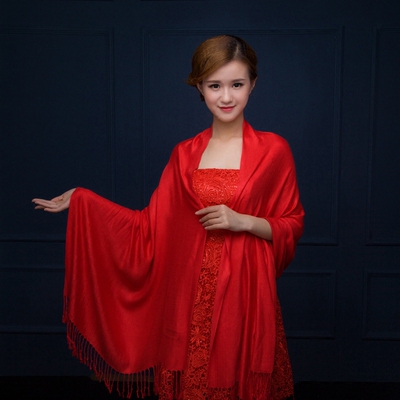 丝巾围巾女春秋夏季百搭长款大红色结婚纱薄礼服披肩新娘伴娘韩式