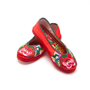 蝶兰朵长相思 红色中式新娘鞋 刺绣纯手工定制婚鞋舒适平底女鞋