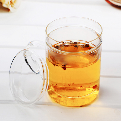 水与吻玻璃杯耐高温过滤泡茶杯带盖花茶杯创意透明茶具水杯子