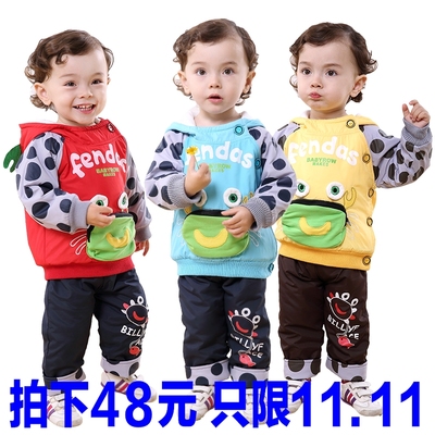 童装儿童套装2014新款男童夹棉外套装婴儿棉衣0-1-2-3岁小孩衣服