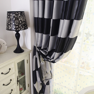 特价地中海格子遮光成品全遮光阳台欧式窗帘布料卧室客厅定制窗帘