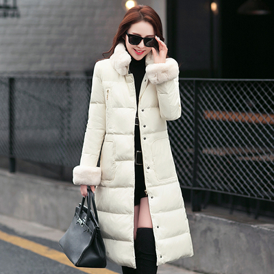 韩国代购2016冬季新款韩版加厚长款修身獭兔毛领中长款羽绒服女装