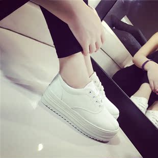 2015新款韩版休闲鞋潮流学生鞋低帮平底帆布鞋松糕厚底系带女鞋