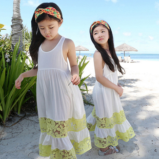 2015夏季儿童韩版连衣裙童装女童波西米亚沙滩裙雪纺蕾丝公主长裙