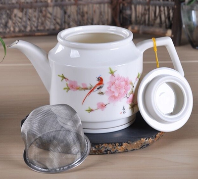 陶瓷茶壶大号印花茶壶水点桃花带过滤网800ml可加LOGO大号茶水壶