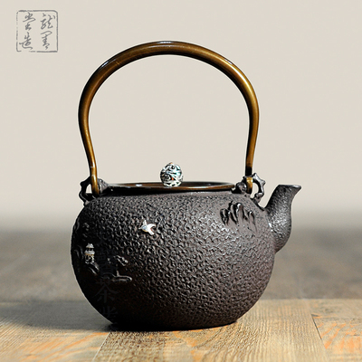 龙善堂日本铁壶原装进口铸铁壶纯手工茶壶无涂层镶嵌铁壶边城月色