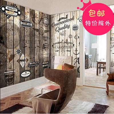 复古个性木纹字母墙纸玄关欧式壁纸 自粘 咖啡馆酒吧背景大型壁画