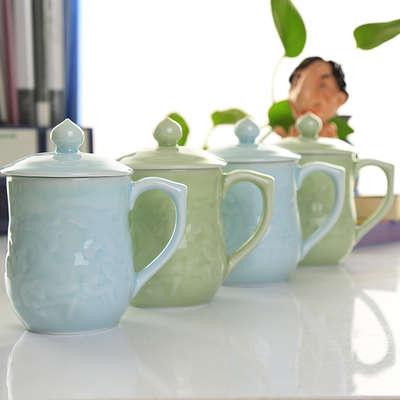 龙泉青瓷 办公杯 带盖 水杯 龙鱼茶杯 对杯情侣杯 泡茶瓷器特价