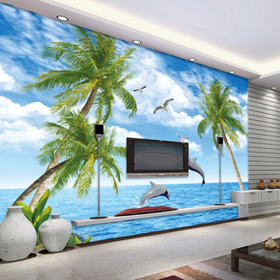 欧式电视背景墙纸墙布3d壁画沙发个性 大型简约大海景客厅无缝