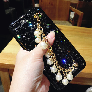 iphone7手机壳保护套苹果7plus软壳珍珠手链环全包奢华硅胶潮女