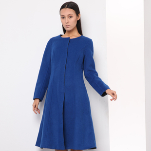 2015年秋冬新款吾形原创设计宝蓝色羊绒修身大衣双面呢羊毛呢外套