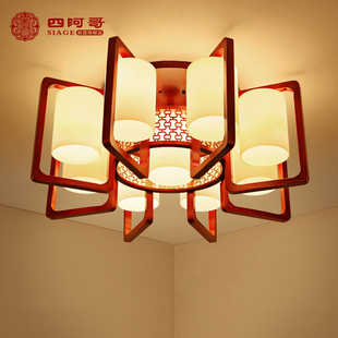 新中式led客厅吸顶灯简约卧室灯餐厅灯现代新中式实木灯玻璃灯具