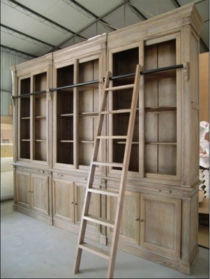 欧洲出口实木家具 法式乡村 双门带扶梯橡木书柜陈列柜展示边柜