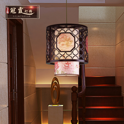 中式灯古典餐厅灯吊灯 LED仿古灯饰茶楼木艺镂空雕刻羊皮简约吊灯