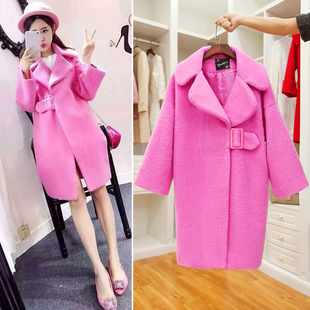 2015秋冬新款女装中长款羊毛呢外套女韩版宽松茧型呢子大衣