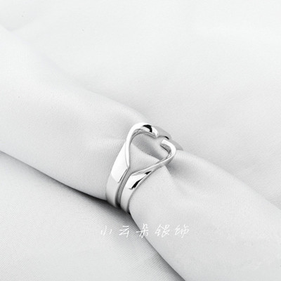 新款S925纯银韩版心的对接情侣对接戒指指环