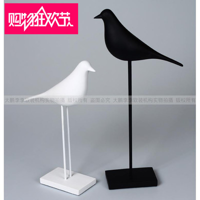 现代简约黑白经典树脂黑白小鸟艺术装饰摆件