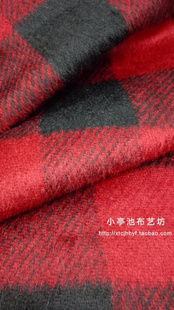 红黑色时尚短顺羊毛呢格子布料 秋冬大衣服装格子毛呢 45/米
