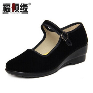 正品老北京布鞋坡跟底女鞋黑色平绒鞋 礼仪工装鞋中老年单鞋包邮