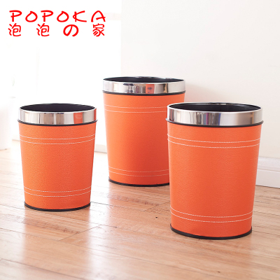 popoka 欧式创意时尚皮革纯色垃圾桶客厅无盖家用厨房卫生间 筒