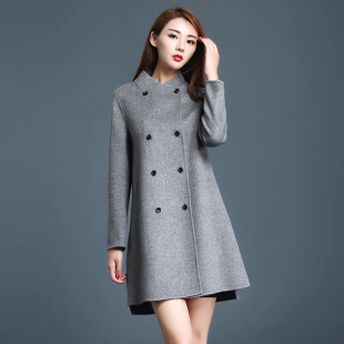 韩版羊绒羊毛双面呢大衣女装秋冬款中长毛呢修身中老年长袖外套潮