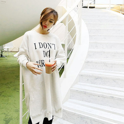 韩国东大门2016女装秋季新款IDONT宽松中长款纯棉套头卫衣长袖