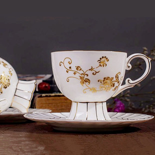 英格丽金玫瑰欧式套装带碟骨瓷简约英式茶杯浓缩咖啡杯礼盒