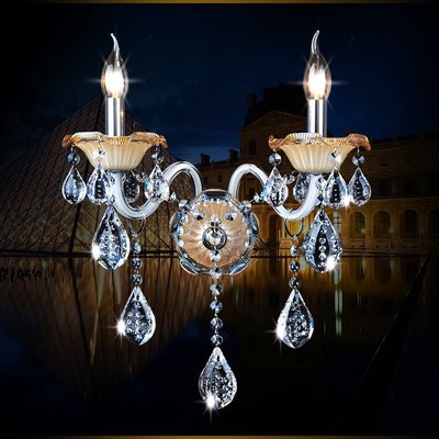 萨洛尼 欧式水晶壁灯卧室床头灯单双头餐厅壁灯客厅墙壁灯饰灯具