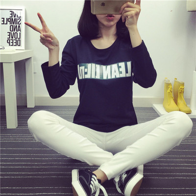 2015新款韩版学院风大码宽松字母套头长袖卫衣圆领T恤学生女 潮