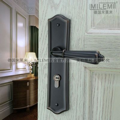 德国米莱米室内房门锁美式黑色卧室门把手实木欧式执手锁具三件套