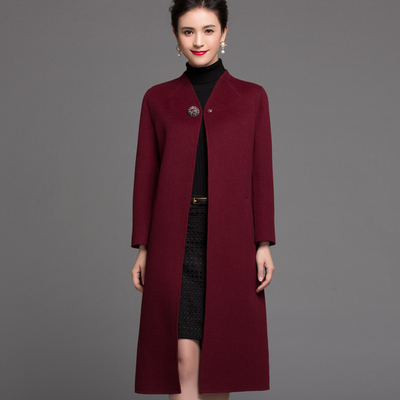 晨红2015秋冬新款羊绒大衣品牌双面羊毛呢外套长款手工呢大衣正品
