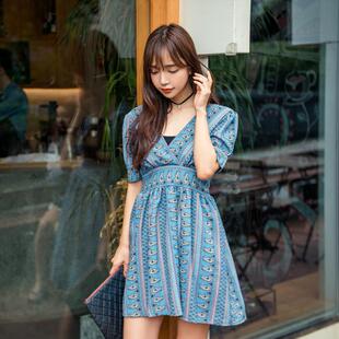 夏季新款韩版时尚新款马来西亚风深V领露背连衣裙