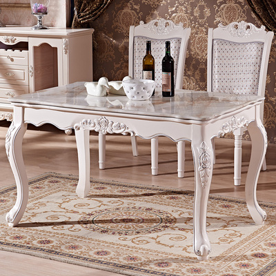 欧式餐桌椅组合大理石长方形饭桌6人 全实木小户型烤漆雕花1.5米