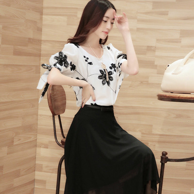 2015夏季新款韩版钩花短袖连衣裙气质优雅两件套短袖雪纺连衣裙热