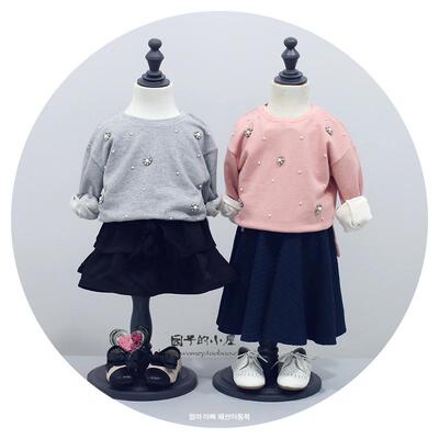 韩国精品童装2015秋款女童时尚钉珠卫衣女童套头卫衣外套