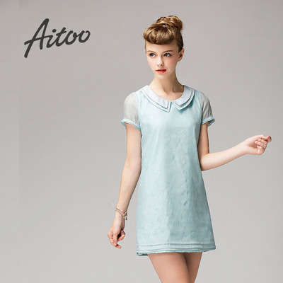 Aitoo 艾凸2015夏季新款女装 韩版修身圆领蕾丝套头 短袖连衣裙