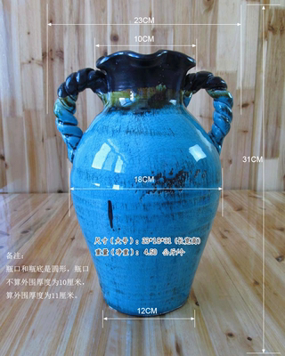 高档地中海风格蓝色彩绘插花复古怀旧陶瓷花瓶花器皿玄关软装饰品