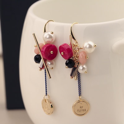 韩国韩版原版多元素时尚气质珍珠字母耳钉防过敏耳环长款耳饰品女